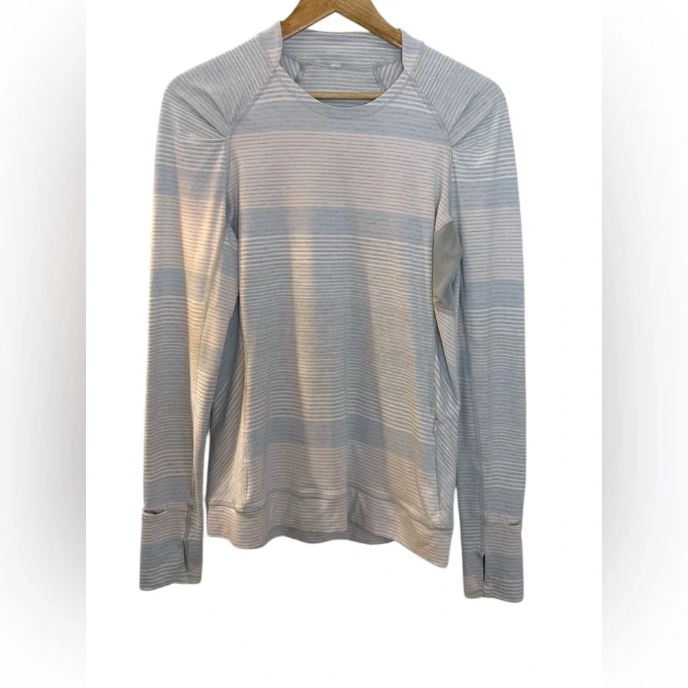 lululemon | size 10 gray and white striped Think Fast Long Sleeve - Picture 7 of 10